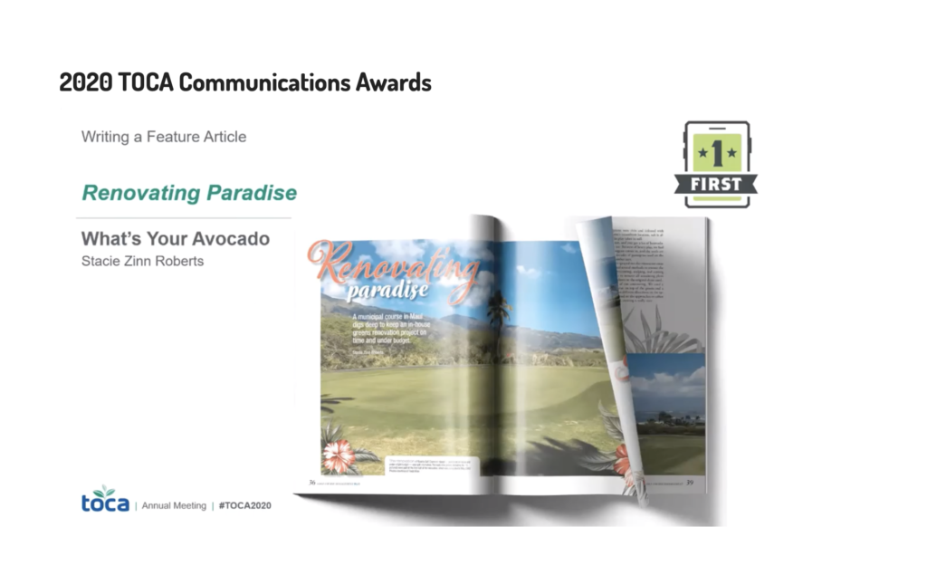 Award for Renovating Paradise article shows magazine pages